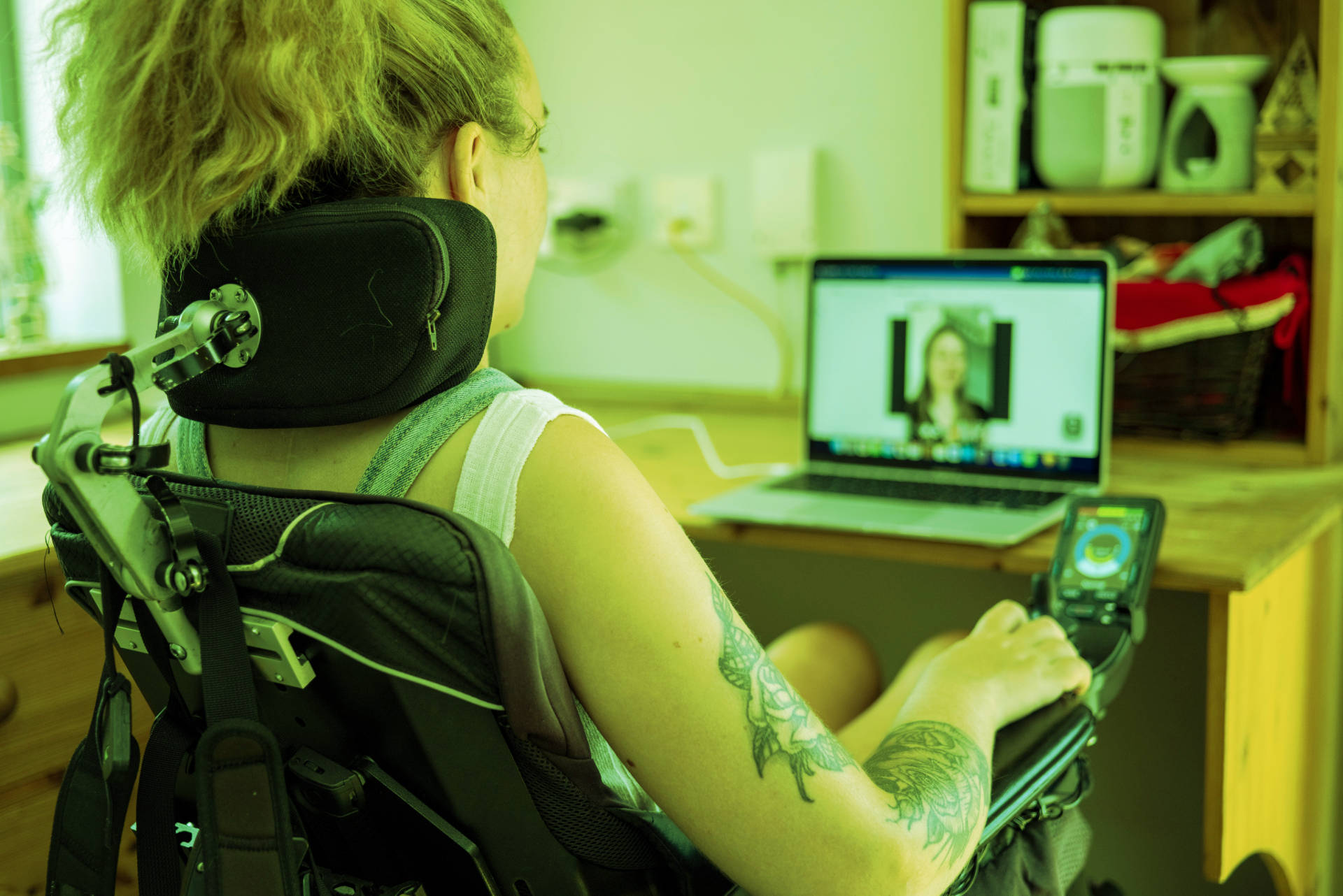 disabled-person-video-call person needing self-directed support on a video call