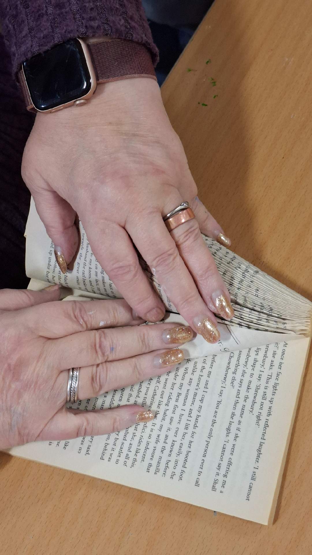 Close up of Making Christmas decorations from a book