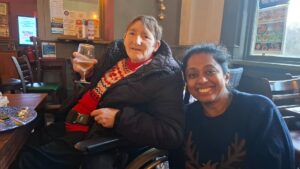 Liz and Amendra  enjoying their Christmas 2025 Social at Wetherspoons, Perth